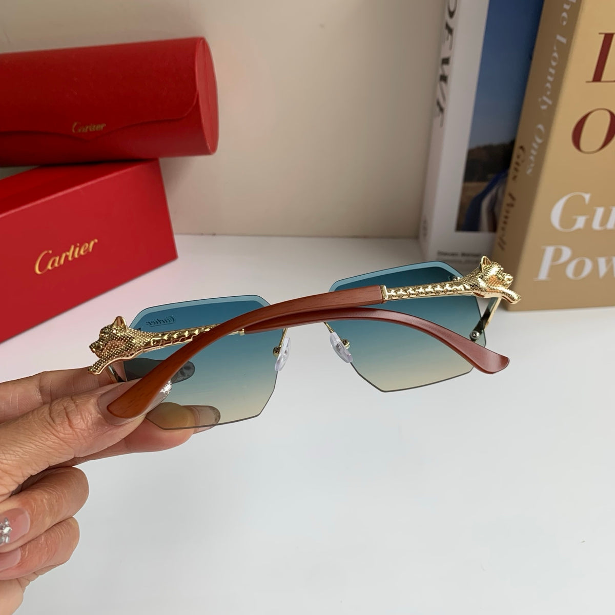 Cartier Metal Fashion Blue Lens Sunglasses for Men & Women - 382763 - detail image 8