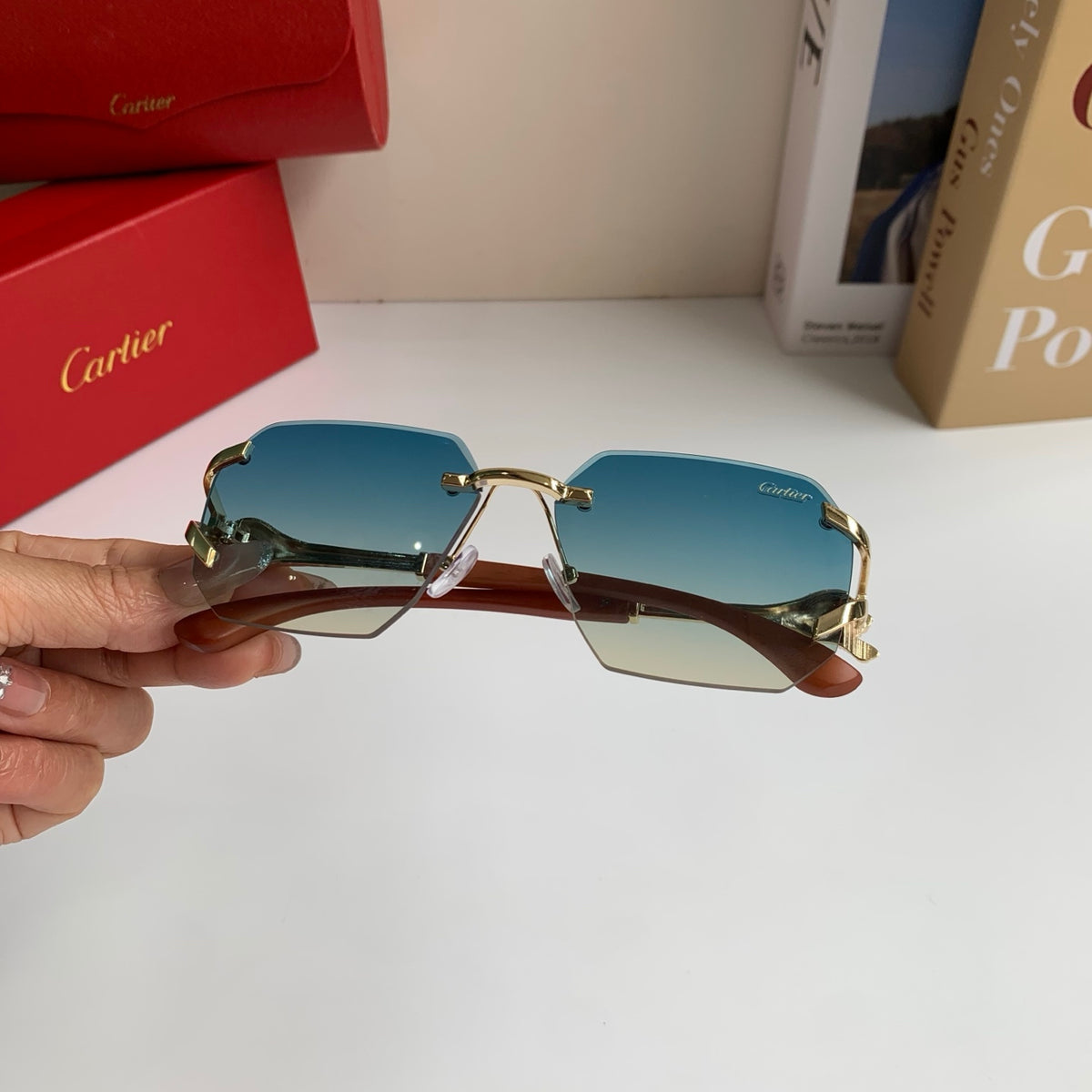 Cartier Metal Fashion Blue Lens Sunglasses for Men & Women - 382763 - detail image 5
