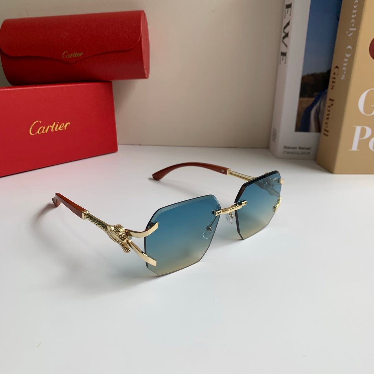 Cartier Metal Fashion Blue Lens Sunglasses for Men & Women - 132552