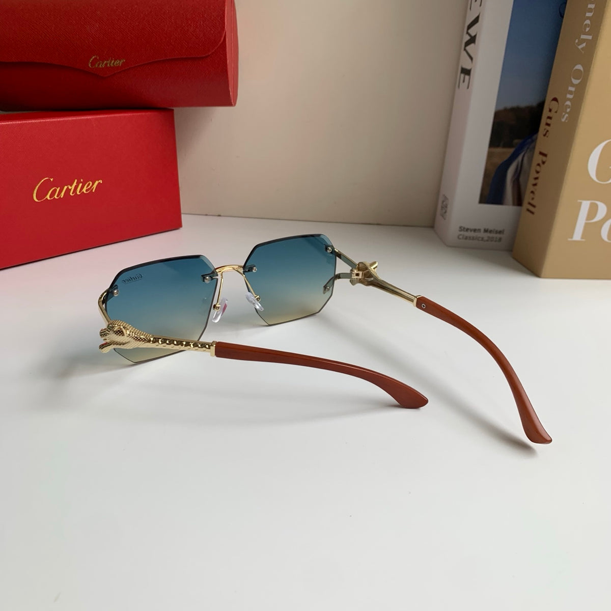 Cartier Metal Fashion Blue Lens Sunglasses for Men & Women - 132552 - detail image 6