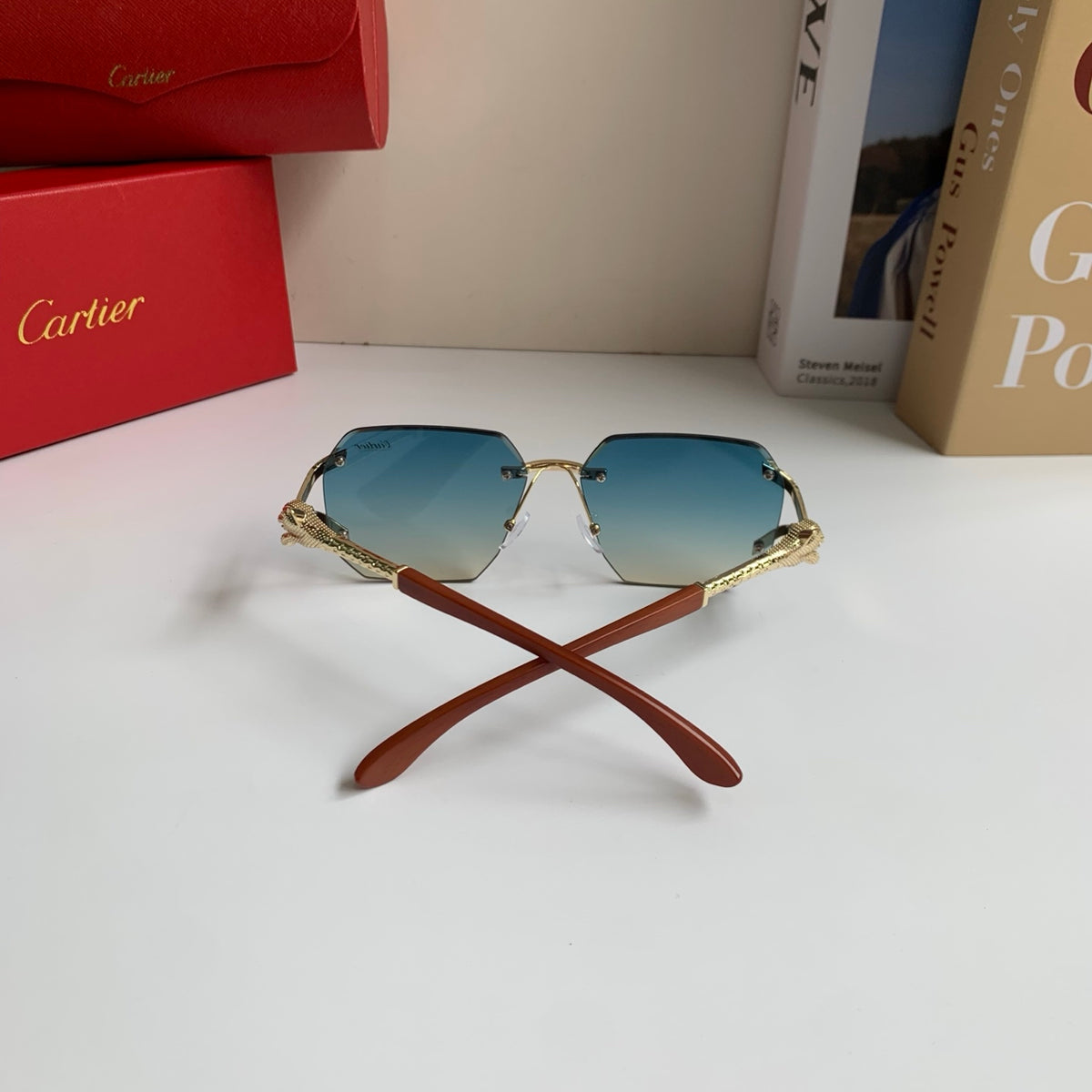 Cartier Metal Fashion Blue Lens Sunglasses for Men & Women - 132552 - detail image 7