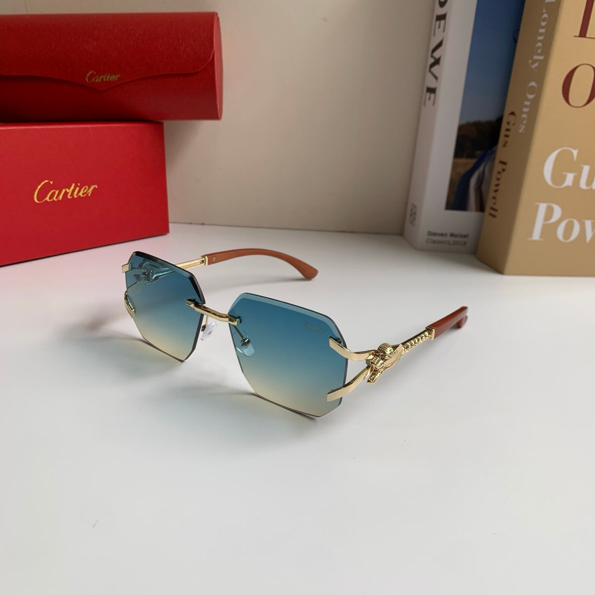 Cartier Metal Fashion Blue Lens Sunglasses for Men & Women - 382763 - detail image 2