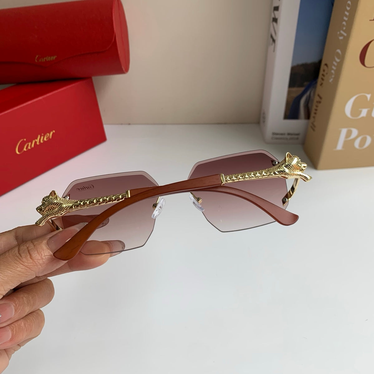 Cartier Metal Fashion Silver Lens Sunglasses for Men & Women - 382764 - detail image 8