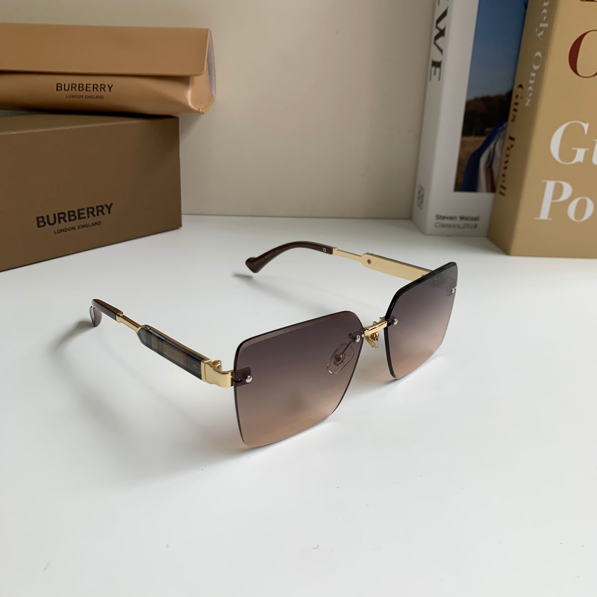 Burberry Metal Square Silver Lens Sunglasses for Men & Women - 416020