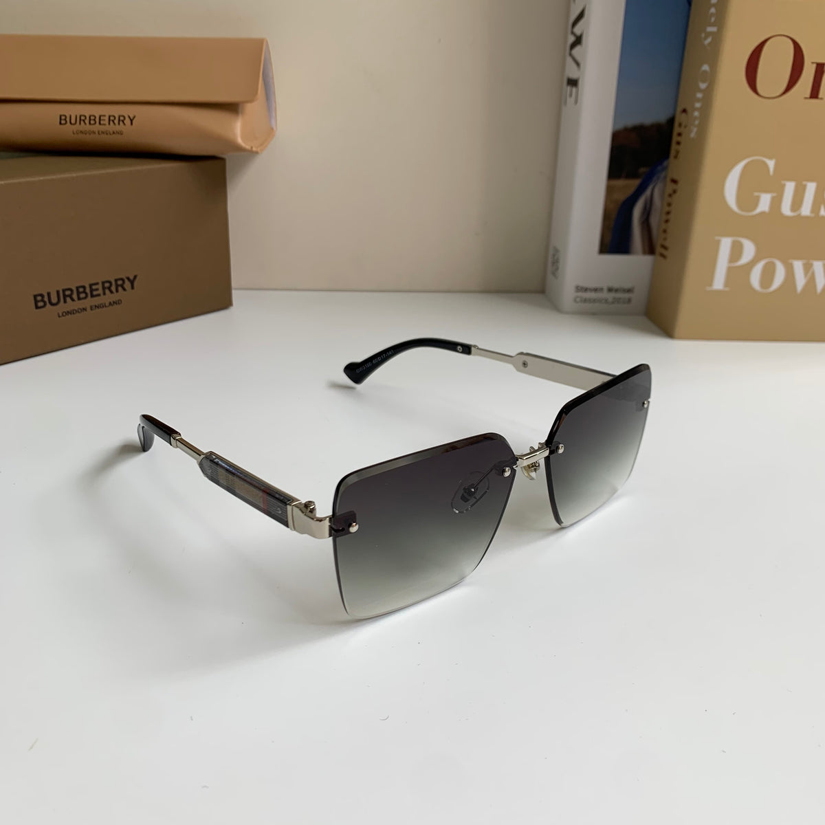 Burberry Metal Square Silver Lens Sunglasses for Men & Women - 416021