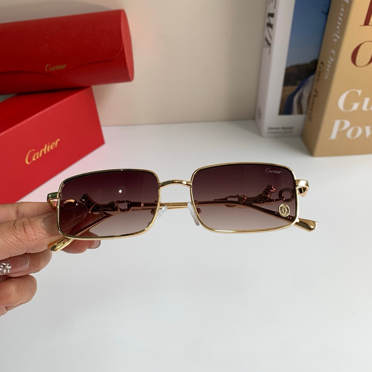 Cartier Metal Square Brown Lens Sunglasses for Men & Women - 415827 - detail image 5