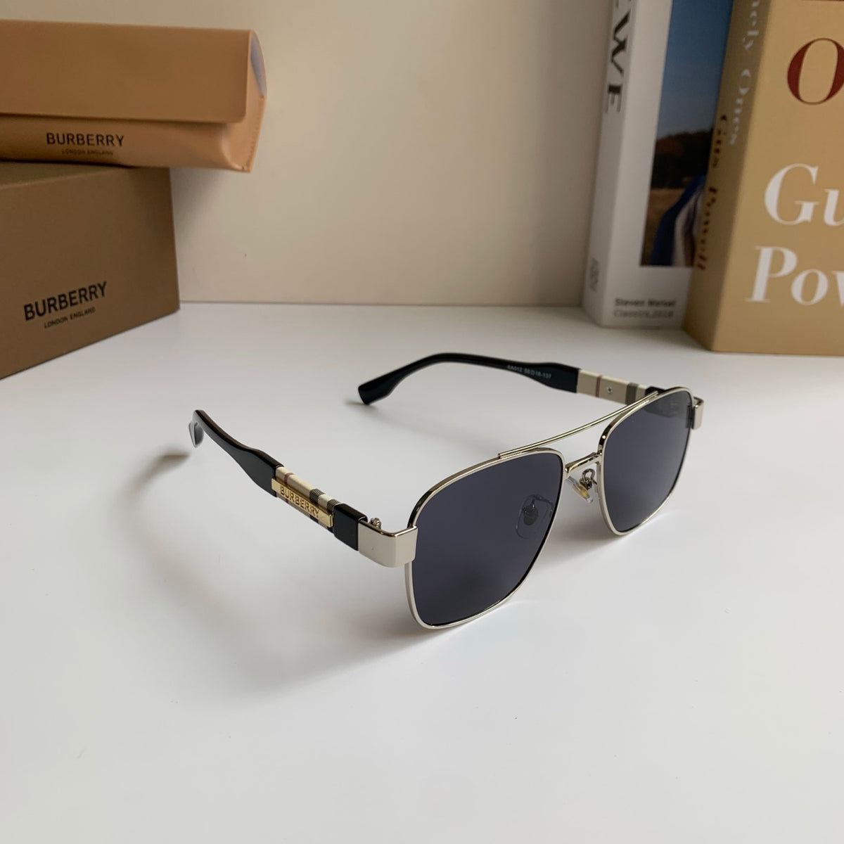 Burberry Metal Square Silver Lens Sunglasses for Men & Women - 487441