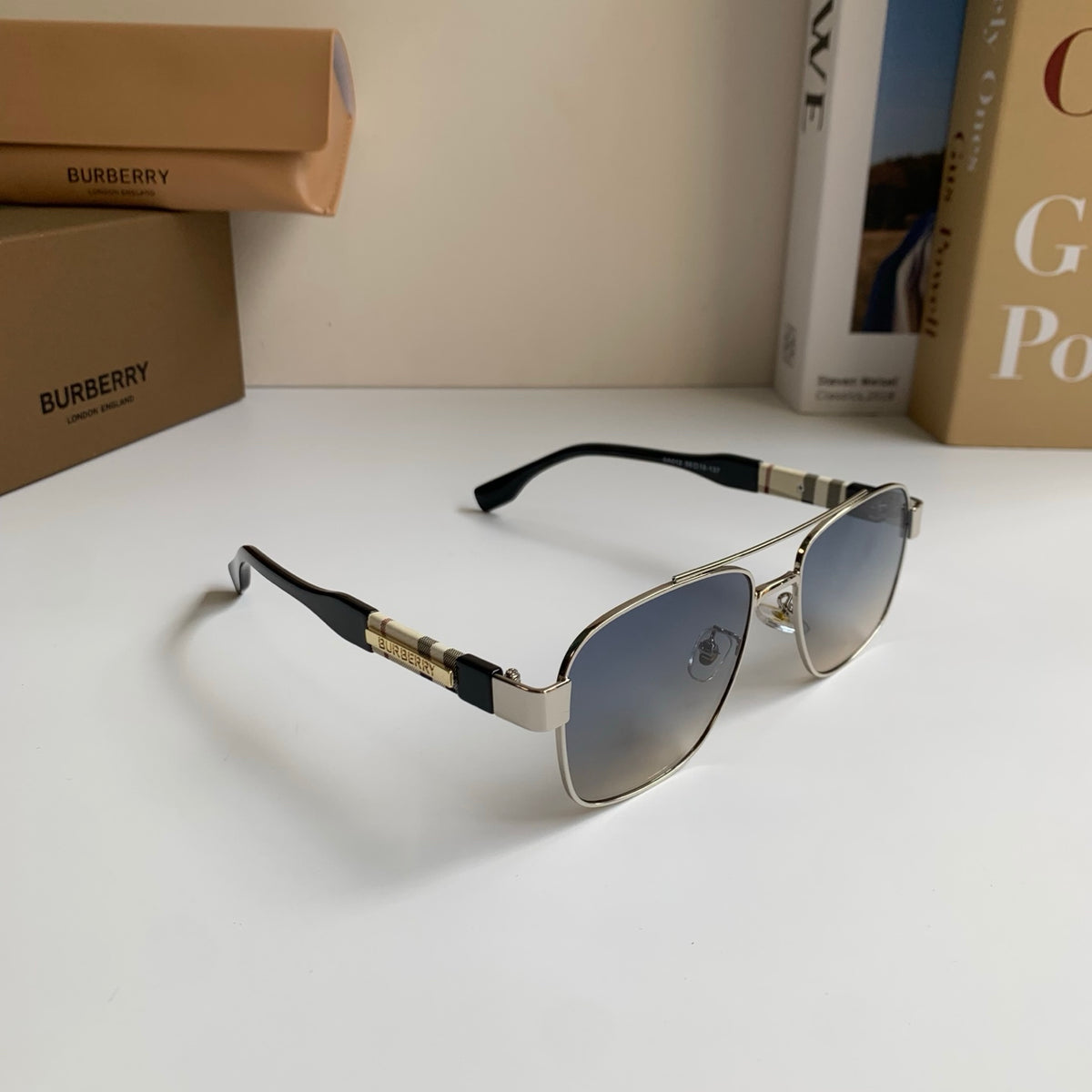 Burberry Metal Square Silver Lens Sunglasses for Men & Women - 399091