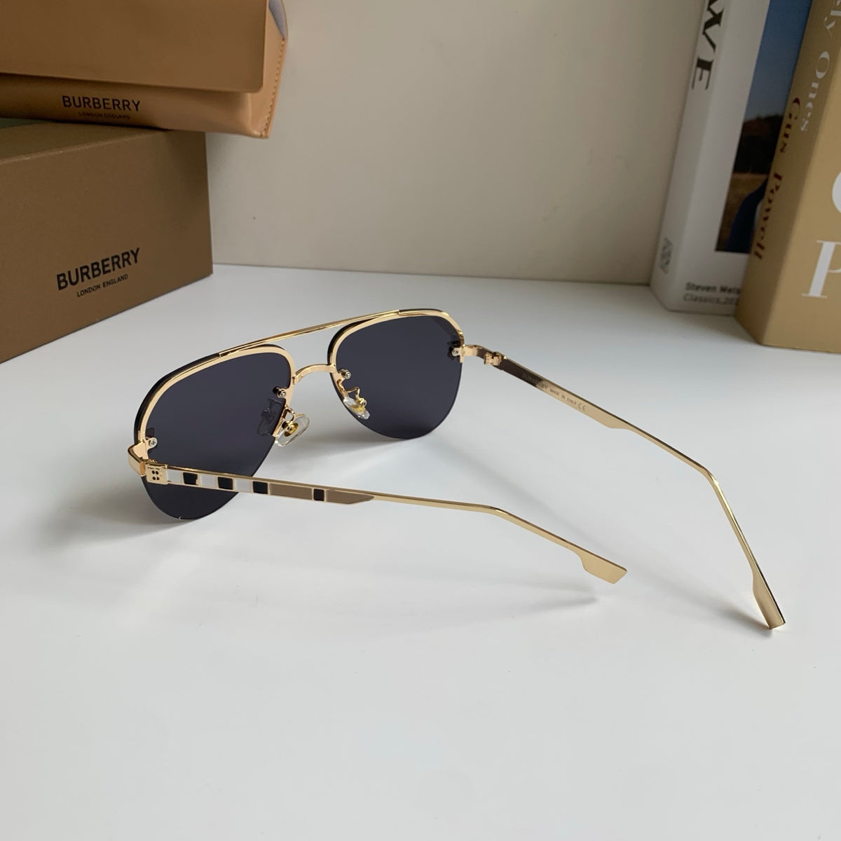 Burberry Metal Aviator Silver Lens Sunglasses for Men & Women - detail image 8