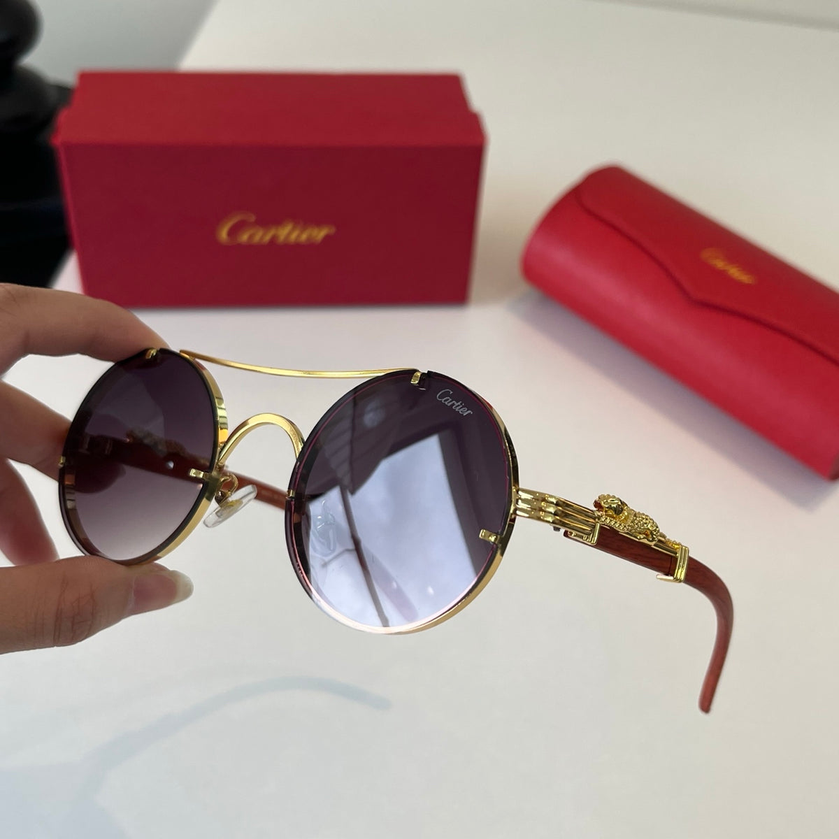 Cartier Lightweight Metal Rimless Red Lens Sunglasses for Men & Women - 465850 - detail image 8