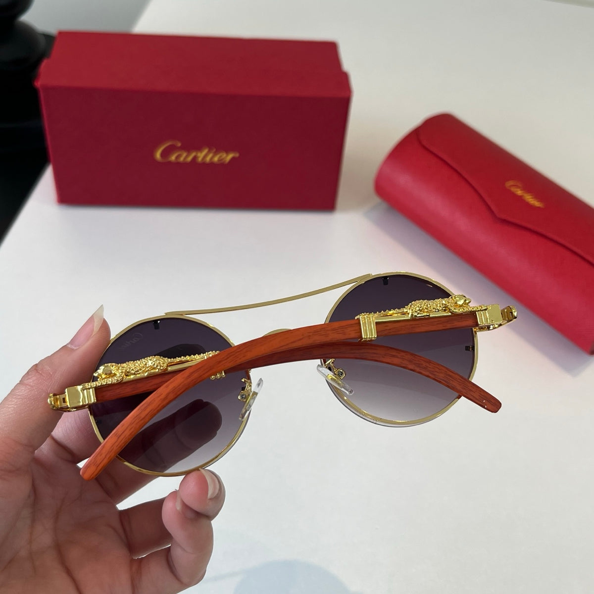 Cartier Lightweight Metal Rimless Red Lens Sunglasses for Men & Women - 465850 - detail image 7