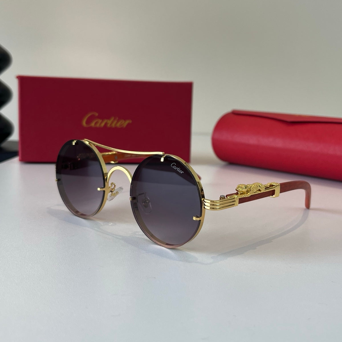 Cartier Lightweight Metal Rimless Red Lens Sunglasses for Men & Women - 465850 - detail image 3
