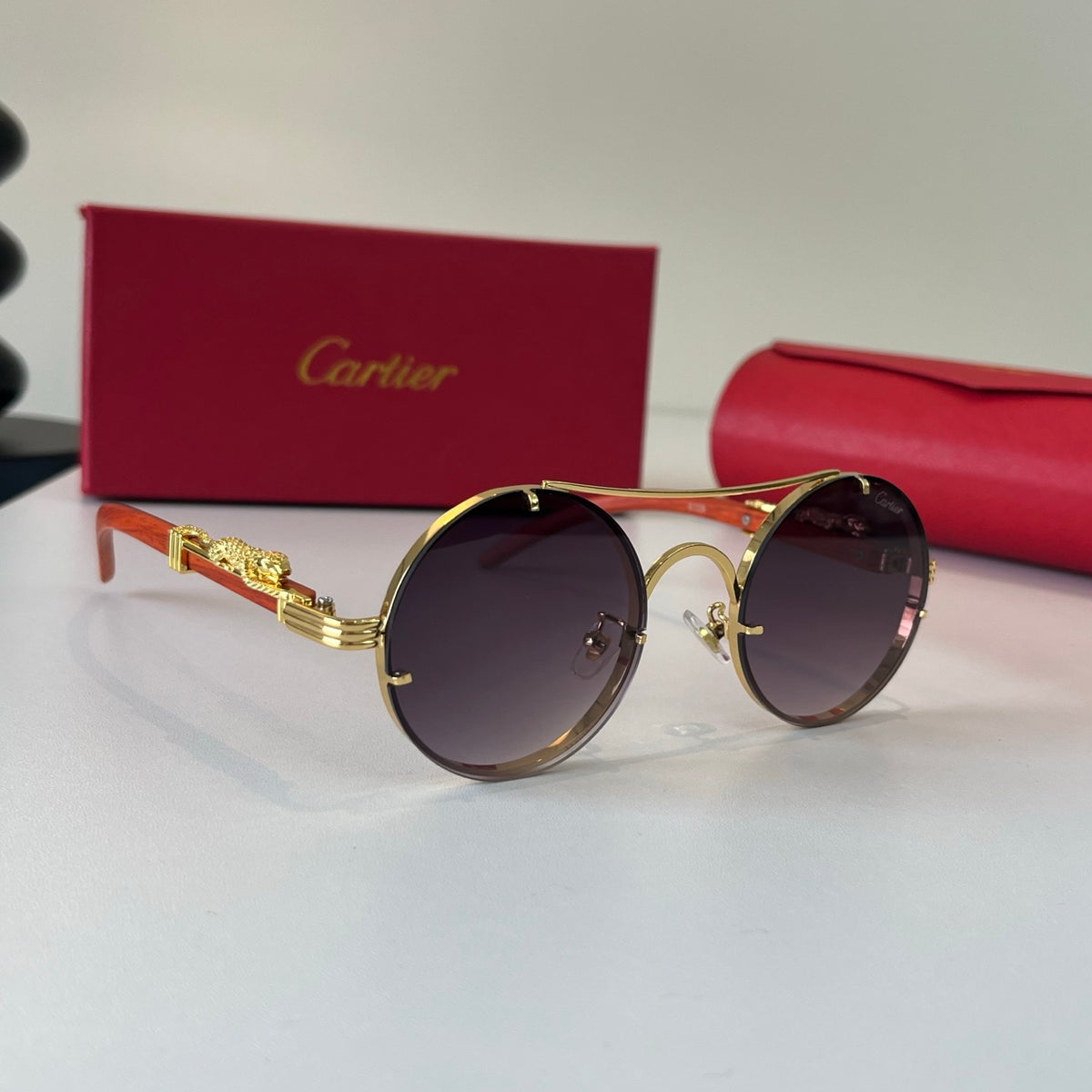 Cartier Lightweight Metal Rimless Red Lens Sunglasses for Men & Women - 465850