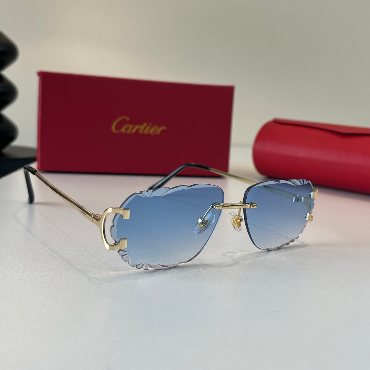 Cartier Lightweight Metal Rimless Blue Lens Sunglasses for Men & Wome - 465870