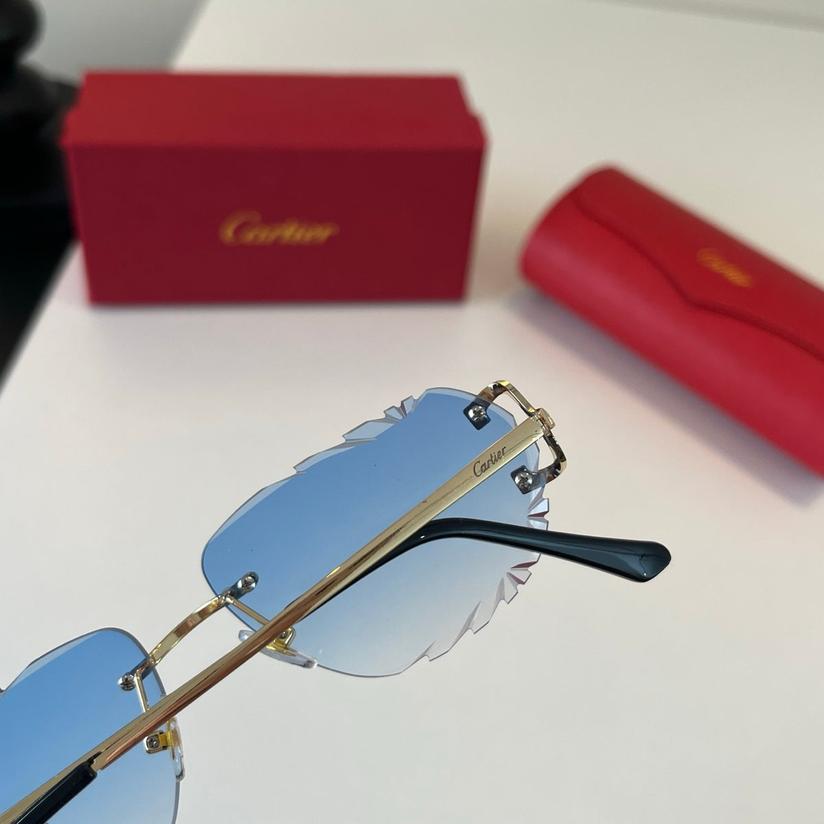 Cartier Lightweight Metal Rimless Blue Lens Sunglasses for Men & Wome - 487279 - detail image 6