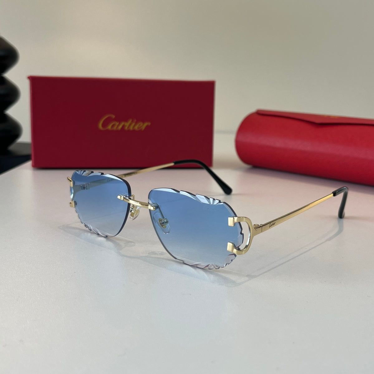 Cartier Lightweight Metal Rimless Blue Lens Sunglasses for Men & Wome - 465870 - detail image 3