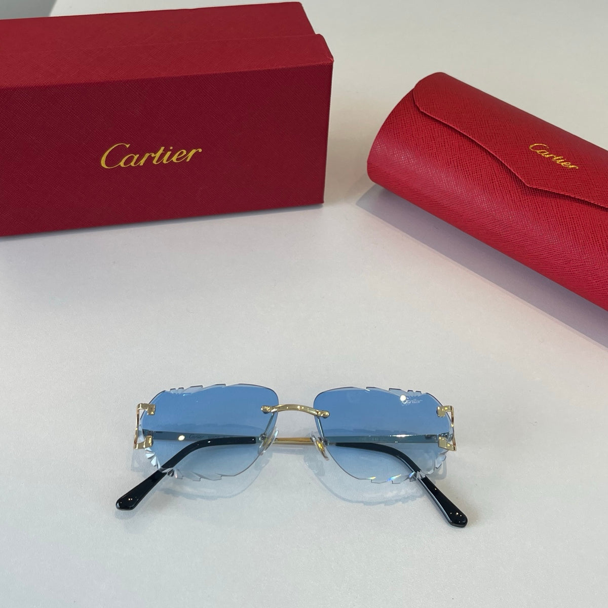 Cartier Lightweight Metal Rimless Blue Lens Sunglasses for Men & Wome - 487279 - detail image 4