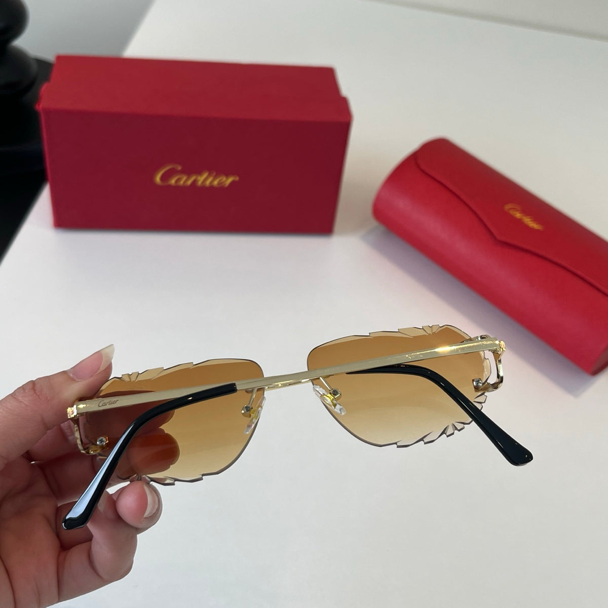 Cartier Lightweight Metal Rimless Brown Lens Sunglasses for Men & Wom - 487280 - detail image 7