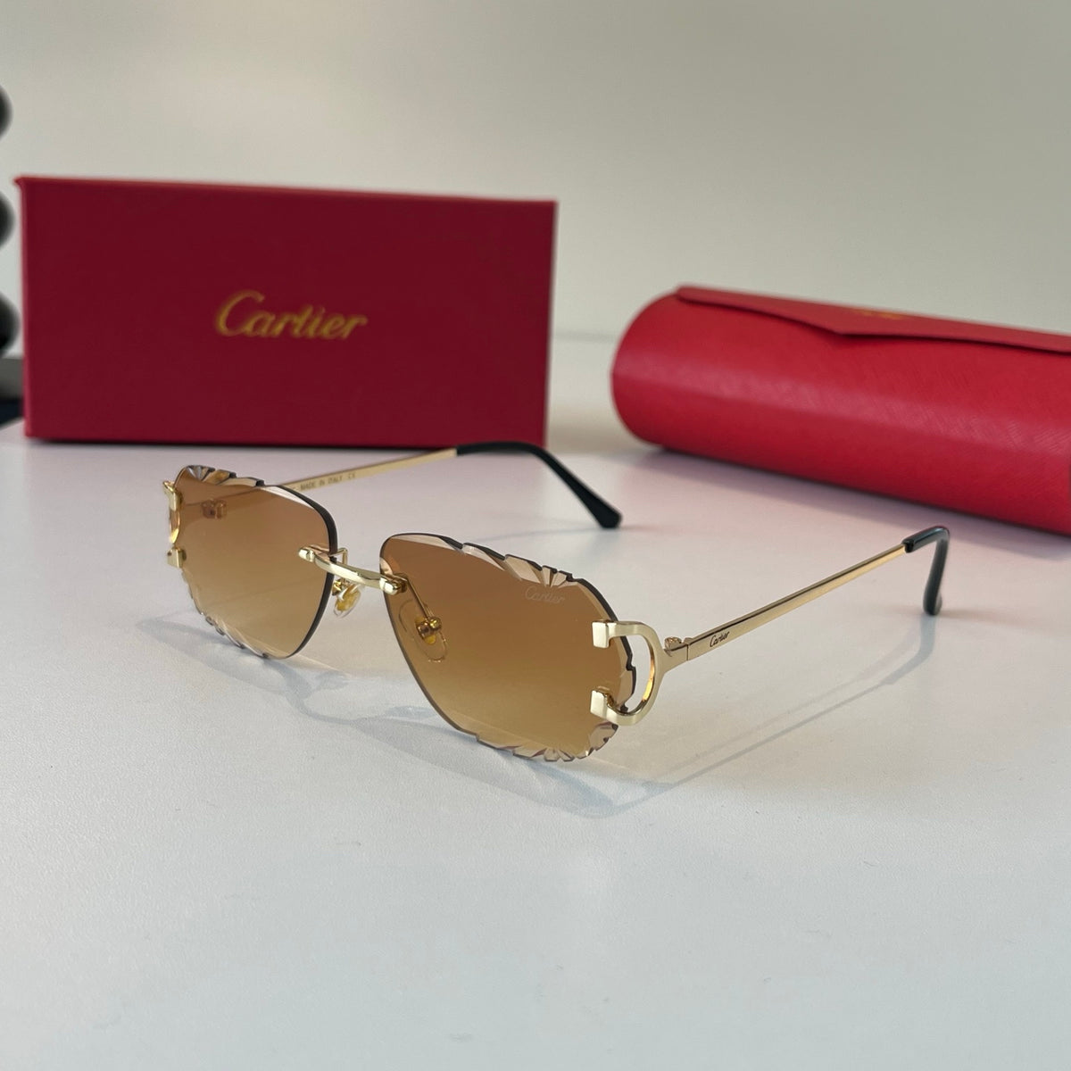 Cartier Lightweight Metal Rimless Brown Lens Sunglasses for Men & Wom - 487280 - detail image 3