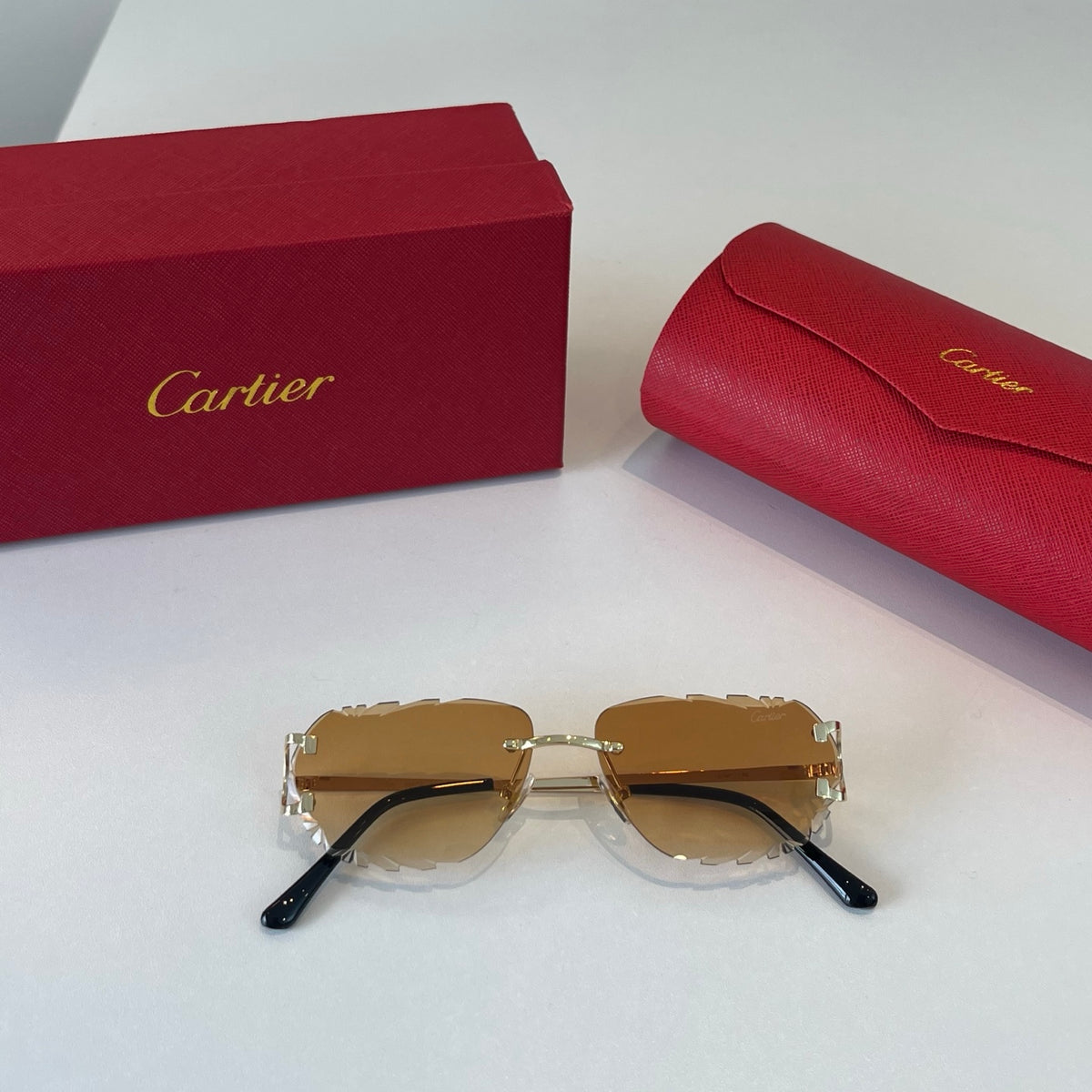 Cartier Lightweight Metal Rimless Brown Lens Sunglasses for Men & Wom - 465871 - detail image 4