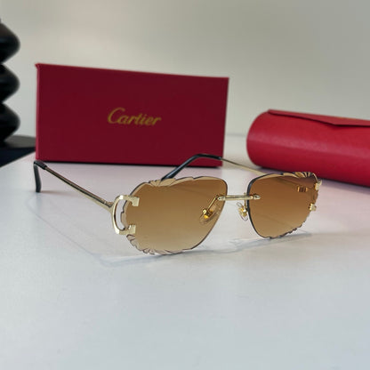 Cartier Lightweight Metal Rimless Brown Lens Sunglasses for Men & Wom - 465871